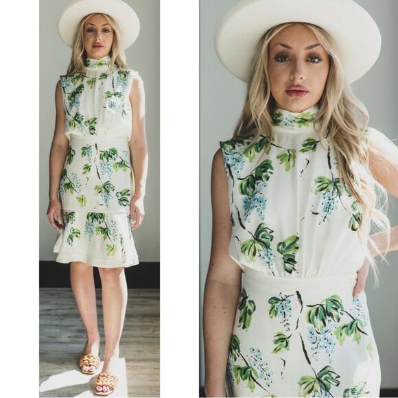 Saloni Fleur Silk Floral Mini Dress in Dotty Stamped Blueberry Size 2 - Picture 1 of 9